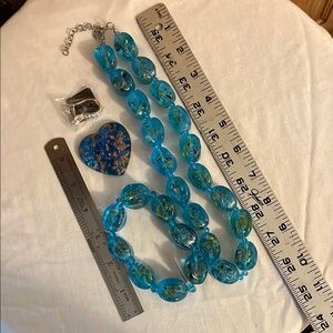 Blue Beaded Necklace & Bracelet set